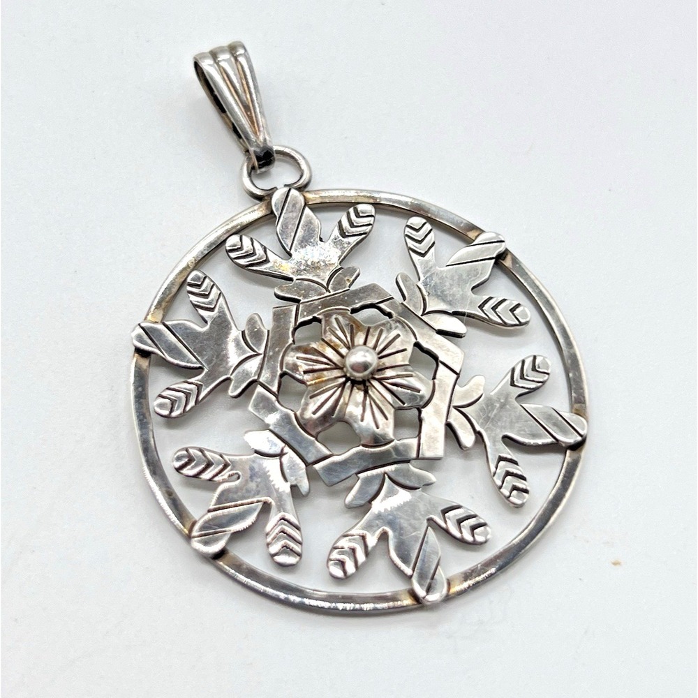 Vtg Abbot Gotshall Sterling Silver Flower Snowflake Pendant AG League Craftsman